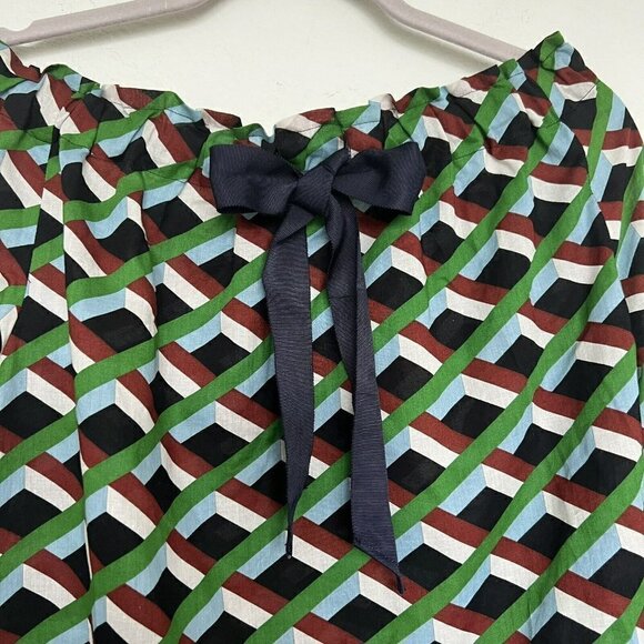 J CREW Off the shoulder blouse top SMALL green Blue Ratti graphic diamond NEW - Picture 1 of 10